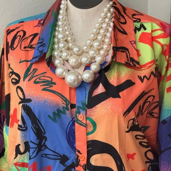 Plus size Colorful Graffiti Print 2pc Set -3X - Picture 3 of 6